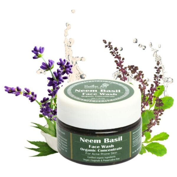 Rustic Art Organic Neem Basil Natural Face Wash Concentrate Natural Face Cleanser for Acne & Oil Control