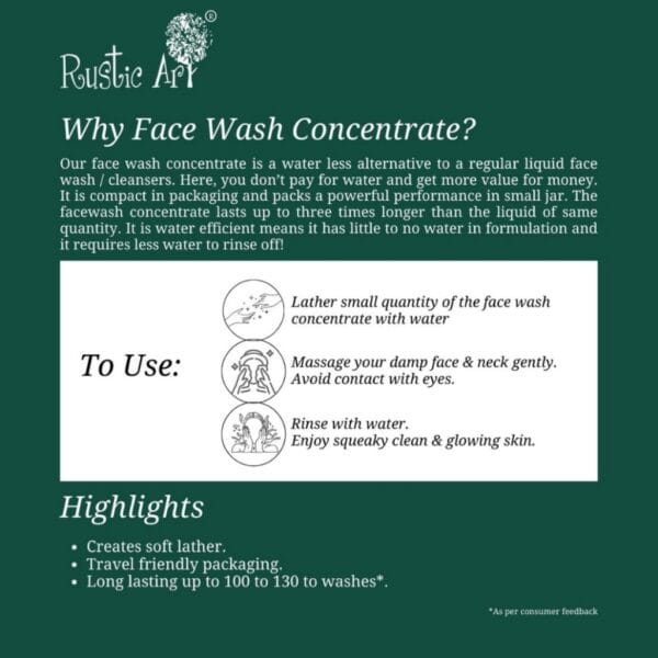 Rustic Art Organic Neem Basil Natural Face Wash Concentrate Natural Face Cleanser for Acne & Oil Control