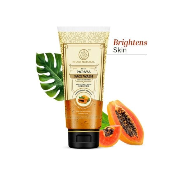 Khadi Natural Papaya Face Wash – Brightens Skin, Fades Dark Spots & Blemishes | SLS & Paraben Free | Suitable for All Skin Types | 100ml