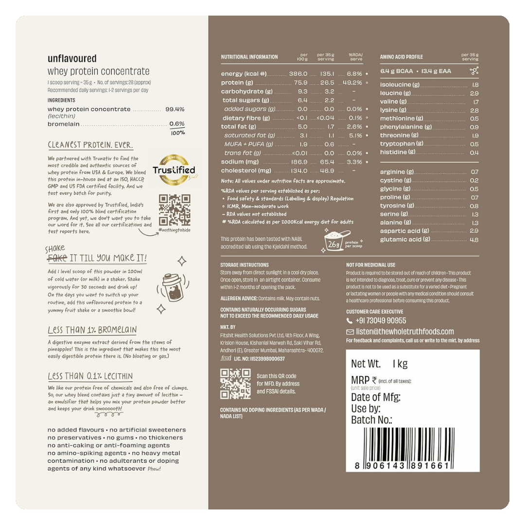 Unflavoured Whey Protein Concentrate | Clean Formula with 26g Protein - Image 2
