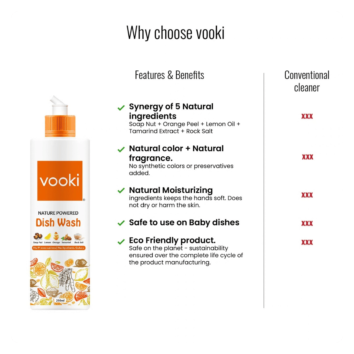 Vooki Nature Powered Dish Wash Liquid | Soapnut, Lemon & Tamarind - Image 2