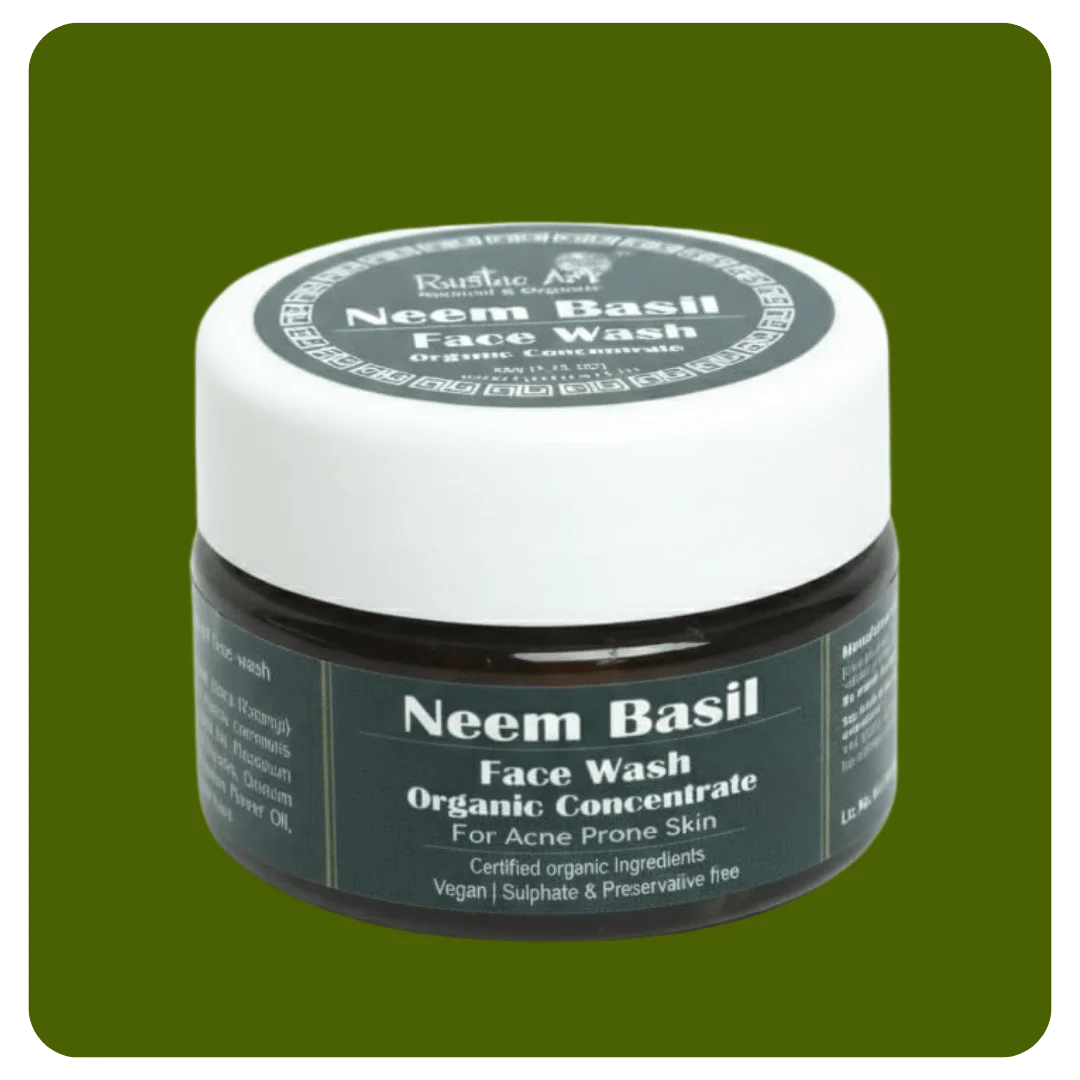 Rustic Art Neem Basil Face Wash Concentrate | For Acne & Oily Skin | Organic, Sulphate & Paraben-Free (50g)
