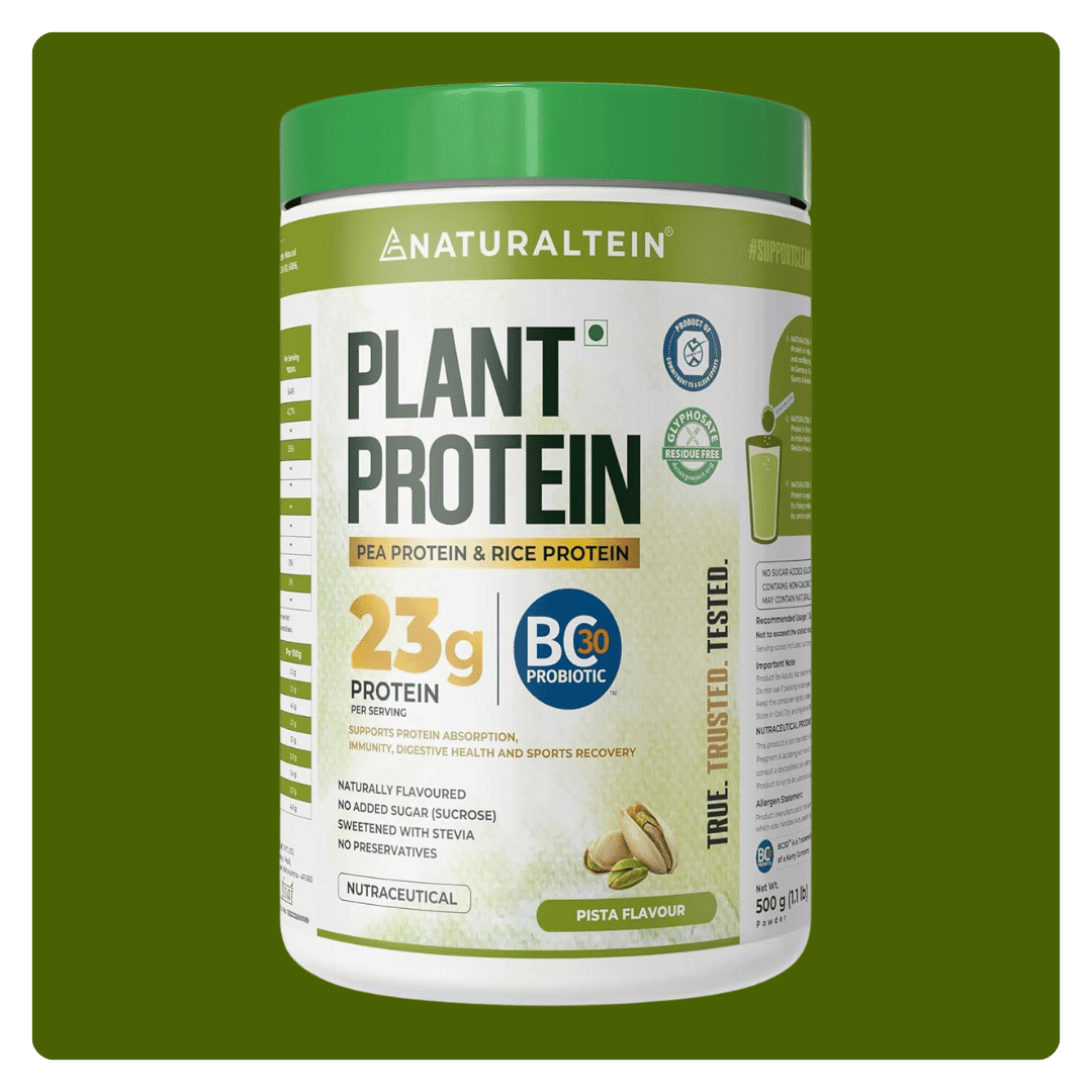 100% Plant Protein – Natural Pista Flavour 23g Vegan Protein with BC30 Probiotic